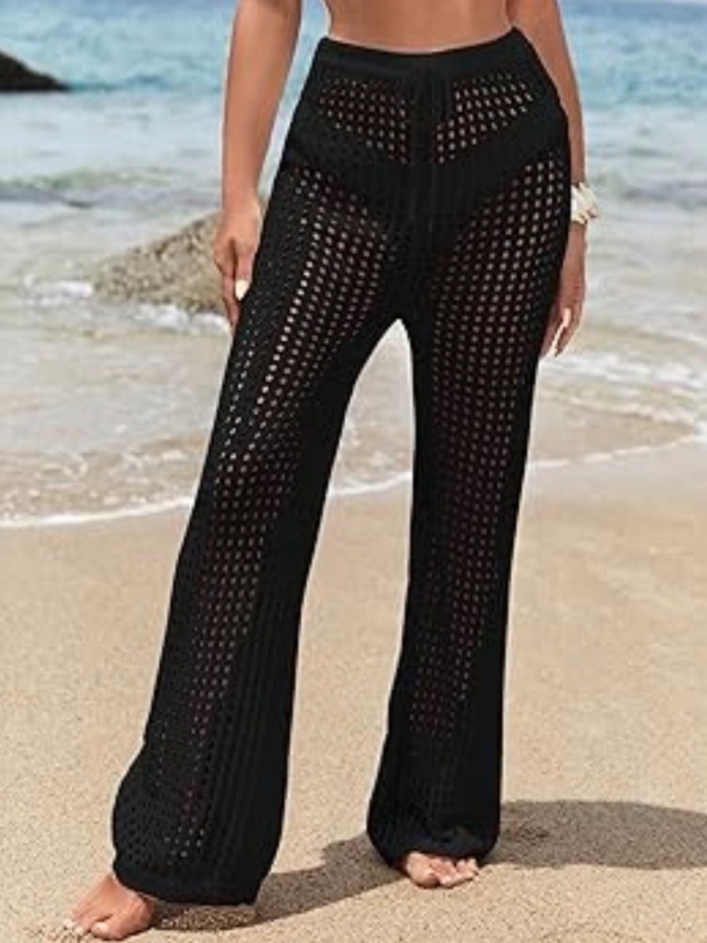 Shade & Shore Black Mesh Swim Cover-Up Pants | XS | Drawstring Waist